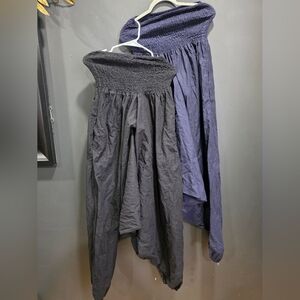 Likemary Convertible Romper Harem Pants Jumpsuit Blue Black Set Of 2 OS Cotton